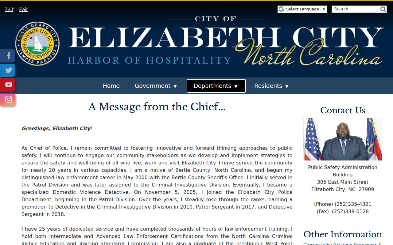 Elizabeth City criminal records and police department contacts