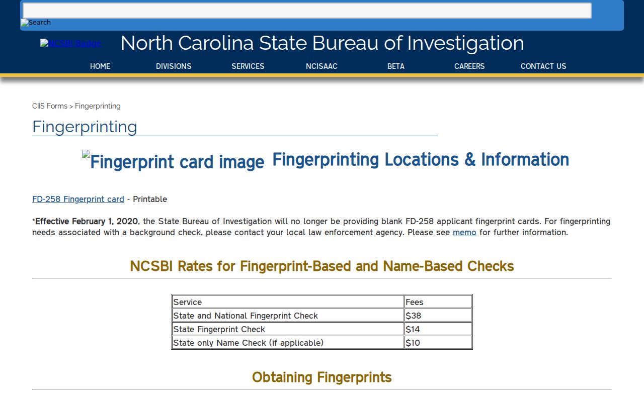 Elizabeth City criminal records fingerprint card guidance