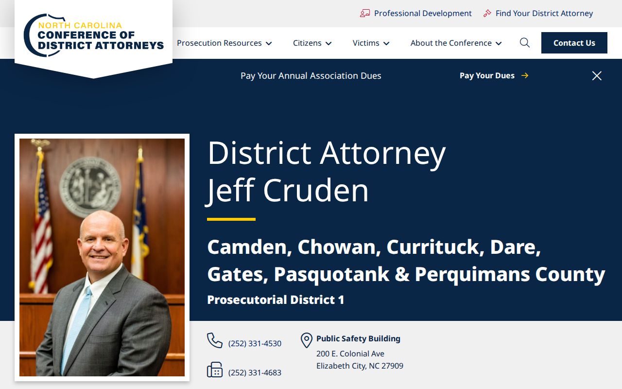 Pasquotank County criminal court cases and District Attorney District 1 office information