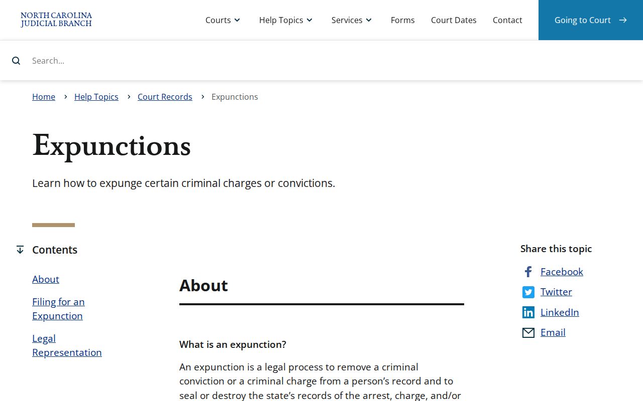 Pasquotank County criminal court case expunction forms and access information