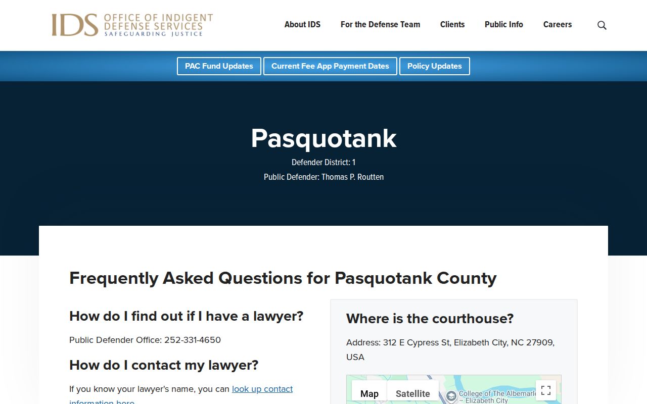 Pasquotank County criminal court case Public Defender District 1 contact page