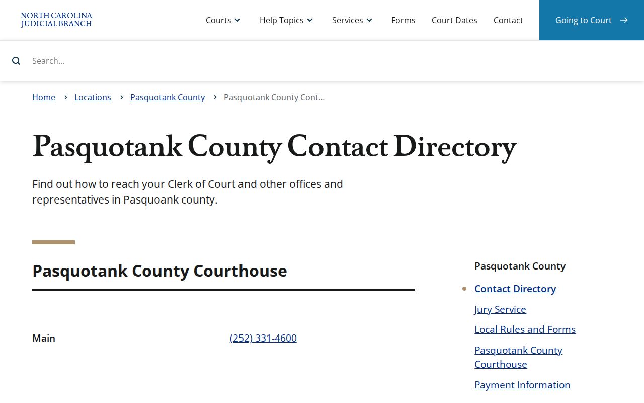 Pasquotank County criminal court records contact directory